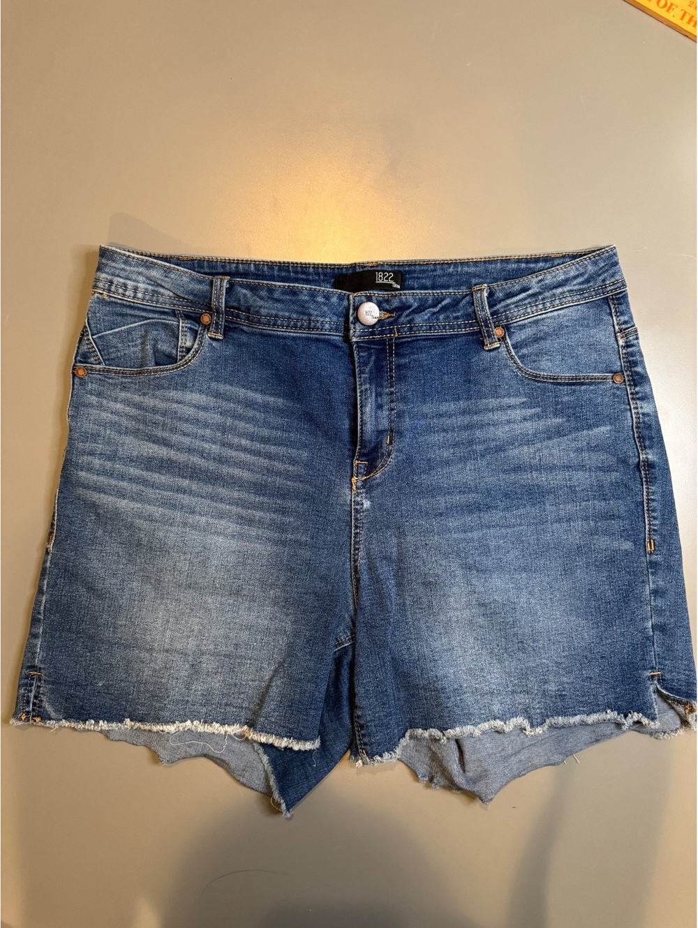 1822 Denim Women's Size 16W Blue Distressed Frayed Hem Denim Shorts